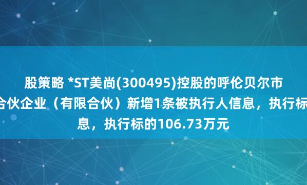 股策略 *ST美尚(300495)控股的呼伦贝尔市禄盛投资管理合伙企业（有限合伙）新增1条被执行人信息，执行标的106.73万元